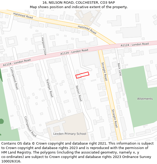 16, NELSON ROAD, COLCHESTER, CO3 9AP: Location map and indicative extent of plot