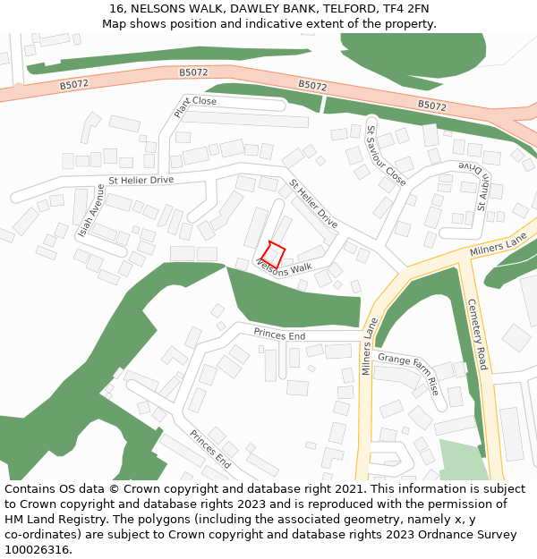 16, NELSONS WALK, DAWLEY BANK, TELFORD, TF4 2FN: Location map and indicative extent of plot