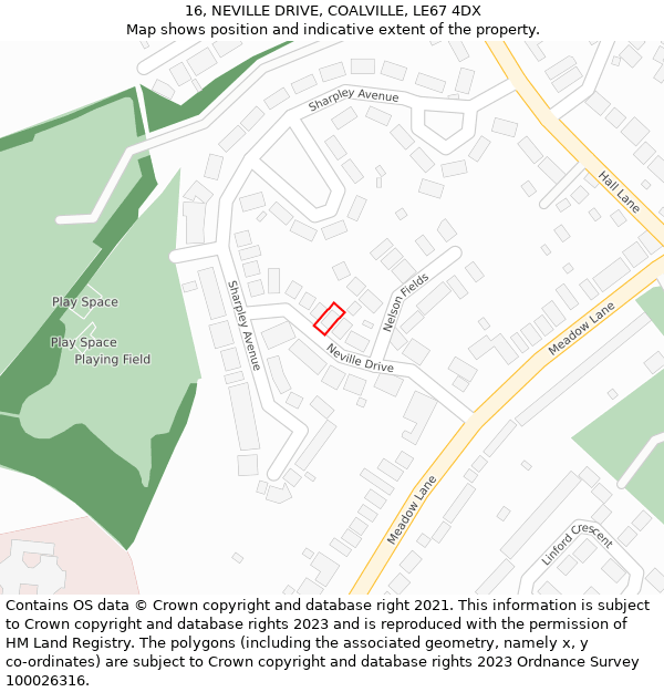 16, NEVILLE DRIVE, COALVILLE, LE67 4DX: Location map and indicative extent of plot