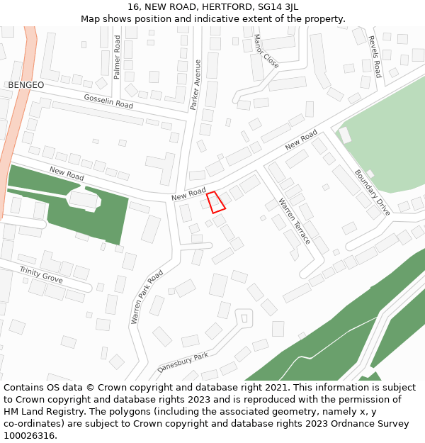 16, NEW ROAD, HERTFORD, SG14 3JL: Location map and indicative extent of plot