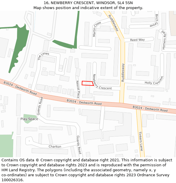 16, NEWBERRY CRESCENT, WINDSOR, SL4 5SN: Location map and indicative extent of plot