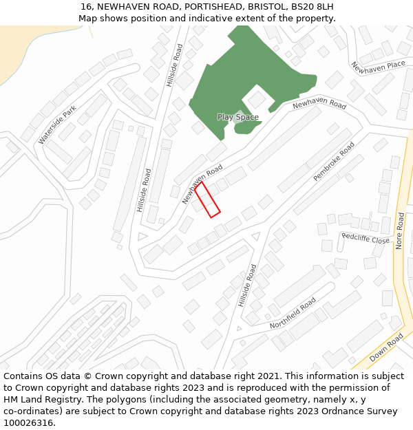 16, NEWHAVEN ROAD, PORTISHEAD, BRISTOL, BS20 8LH: Location map and indicative extent of plot