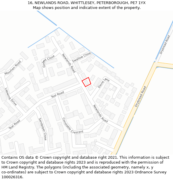 16, NEWLANDS ROAD, WHITTLESEY, PETERBOROUGH, PE7 1YX: Location map and indicative extent of plot