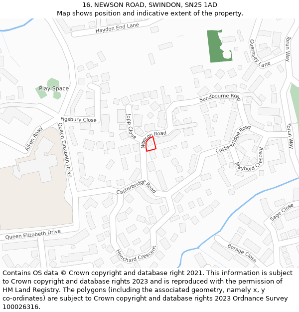 16, NEWSON ROAD, SWINDON, SN25 1AD: Location map and indicative extent of plot