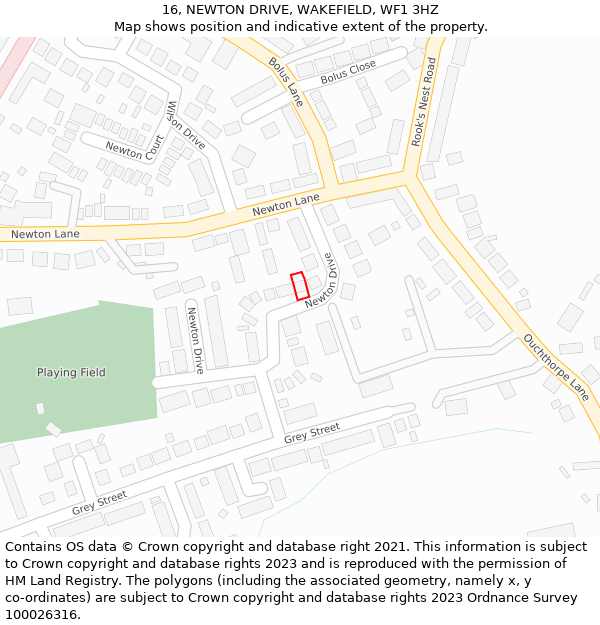 16, NEWTON DRIVE, WAKEFIELD, WF1 3HZ: Location map and indicative extent of plot