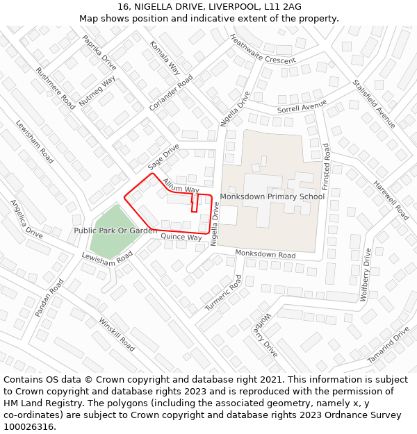 16, NIGELLA DRIVE, LIVERPOOL, L11 2AG: Location map and indicative extent of plot