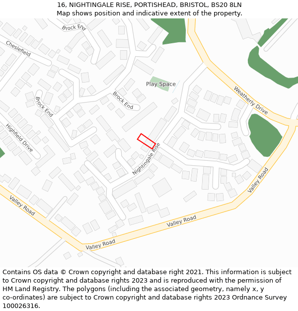 16, NIGHTINGALE RISE, PORTISHEAD, BRISTOL, BS20 8LN: Location map and indicative extent of plot
