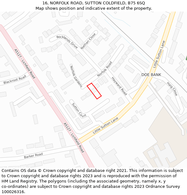 16, NORFOLK ROAD, SUTTON COLDFIELD, B75 6SQ: Location map and indicative extent of plot