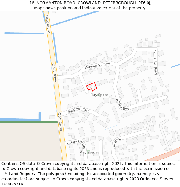 16, NORMANTON ROAD, CROWLAND, PETERBOROUGH, PE6 0JJ: Location map and indicative extent of plot