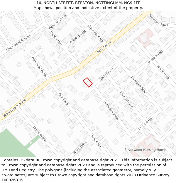 16, NORTH STREET, BEESTON, NOTTINGHAM, NG9 1FF: Location map and indicative extent of plot