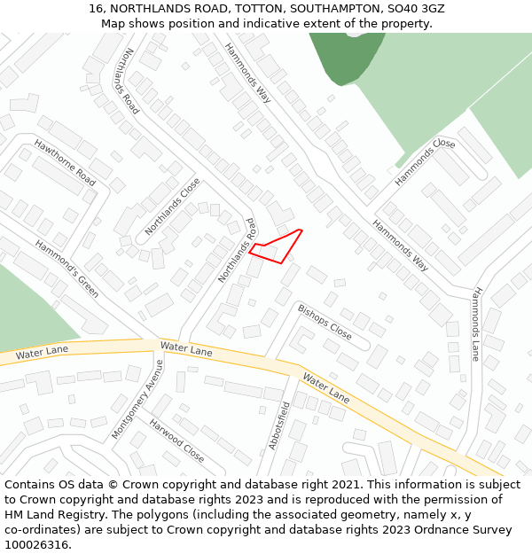 16, NORTHLANDS ROAD, TOTTON, SOUTHAMPTON, SO40 3GZ: Location map and indicative extent of plot