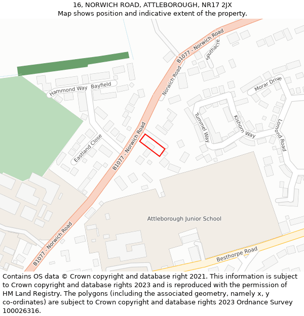 16, NORWICH ROAD, ATTLEBOROUGH, NR17 2JX: Location map and indicative extent of plot