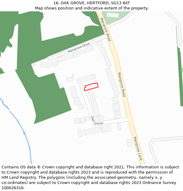 16, OAK GROVE, HERTFORD, SG13 8AT: Location map and indicative extent of plot