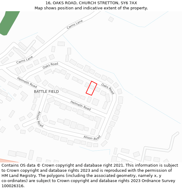 16, OAKS ROAD, CHURCH STRETTON, SY6 7AX: Location map and indicative extent of plot