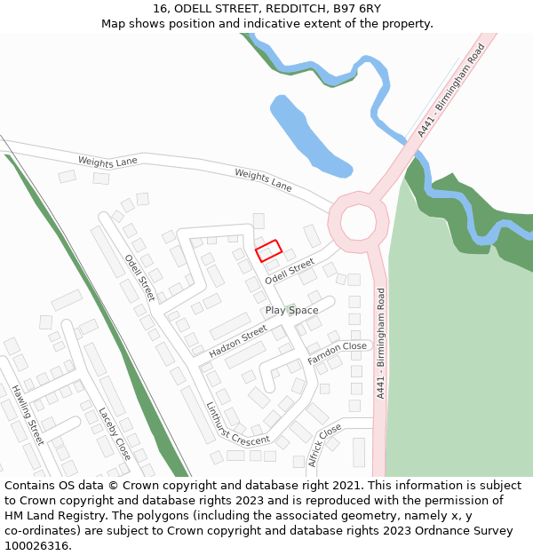 16, ODELL STREET, REDDITCH, B97 6RY: Location map and indicative extent of plot