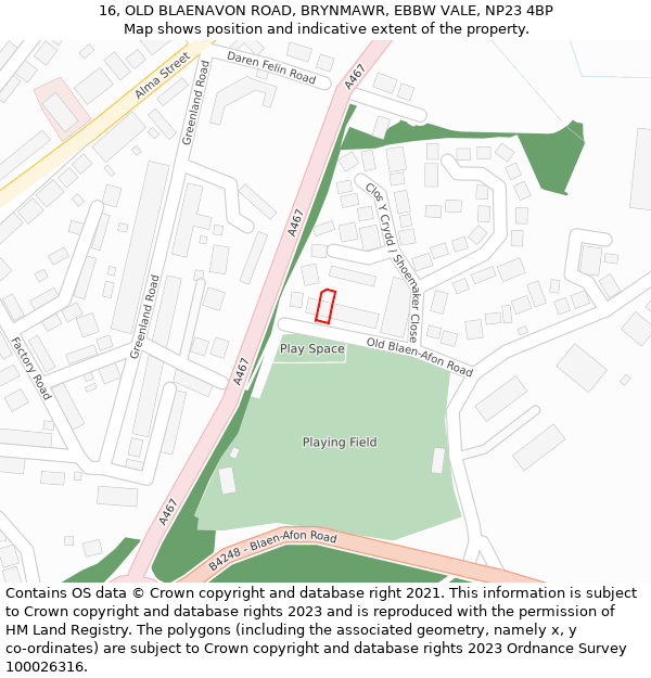 16, OLD BLAENAVON ROAD, BRYNMAWR, EBBW VALE, NP23 4BP: Location map and indicative extent of plot