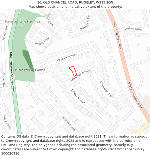 16, OLD CHANCEL ROAD, RUGELEY, WS15 2QN: Location map and indicative extent of plot