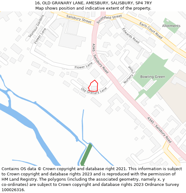 16, OLD GRANARY LANE, AMESBURY, SALISBURY, SP4 7RY: Location map and indicative extent of plot