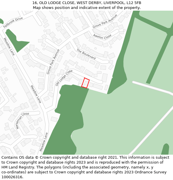 16, OLD LODGE CLOSE, WEST DERBY, LIVERPOOL, L12 5FB: Location map and indicative extent of plot