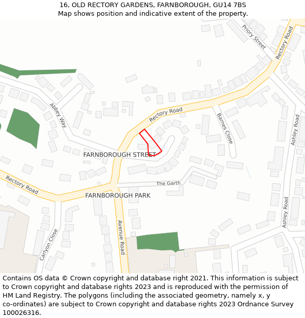 16, OLD RECTORY GARDENS, FARNBOROUGH, GU14 7BS: Location map and indicative extent of plot