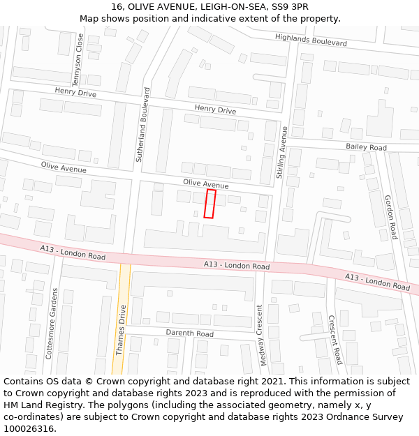 16, OLIVE AVENUE, LEIGH-ON-SEA, SS9 3PR: Location map and indicative extent of plot