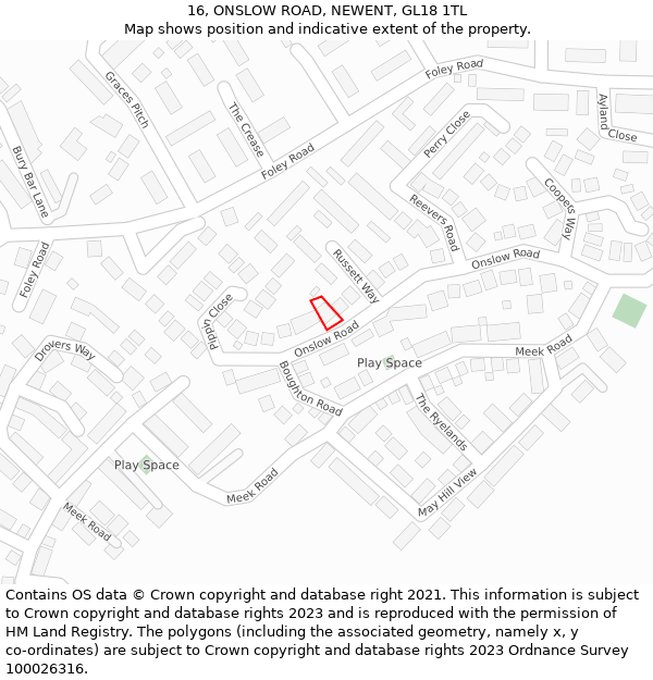 16, ONSLOW ROAD, NEWENT, GL18 1TL: Location map and indicative extent of plot