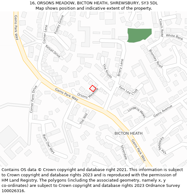 16, ORSONS MEADOW, BICTON HEATH, SHREWSBURY, SY3 5DL: Location map and indicative extent of plot