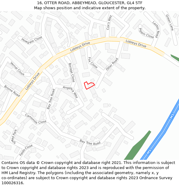 16, OTTER ROAD, ABBEYMEAD, GLOUCESTER, GL4 5TF: Location map and indicative extent of plot