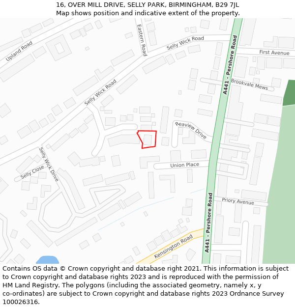 16, OVER MILL DRIVE, SELLY PARK, BIRMINGHAM, B29 7JL: Location map and indicative extent of plot