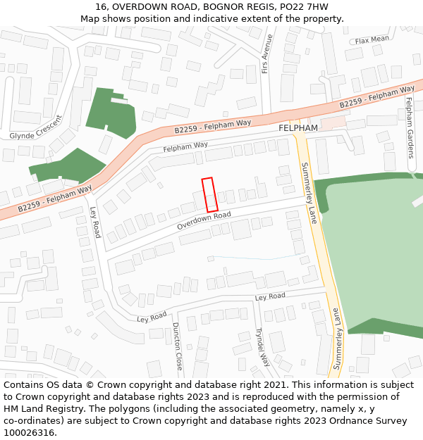 16, OVERDOWN ROAD, BOGNOR REGIS, PO22 7HW: Location map and indicative extent of plot