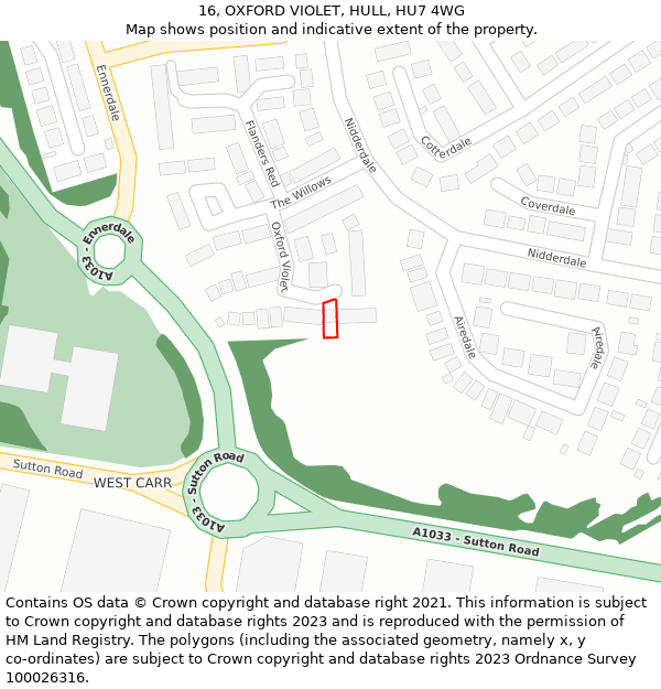 16, OXFORD VIOLET, HULL, HU7 4WG: Location map and indicative extent of plot