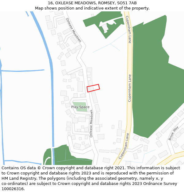 16, OXLEASE MEADOWS, ROMSEY, SO51 7AB: Location map and indicative extent of plot