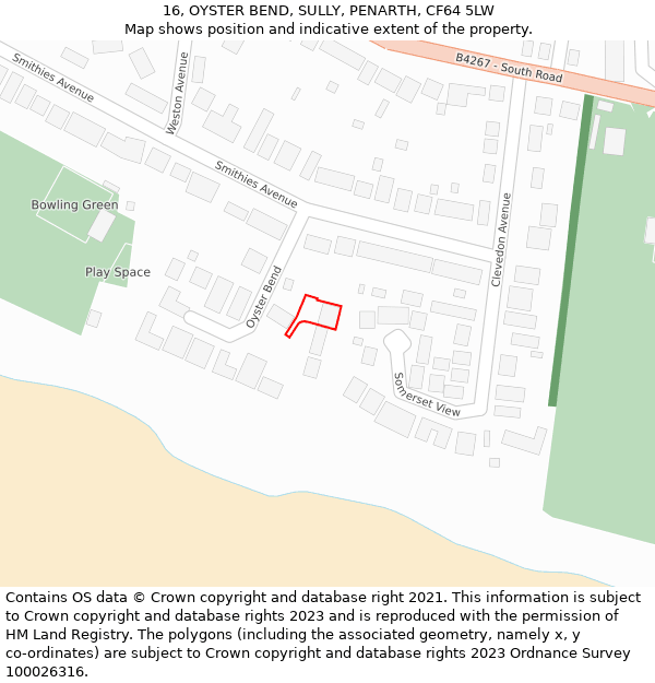 16, OYSTER BEND, SULLY, PENARTH, CF64 5LW: Location map and indicative extent of plot