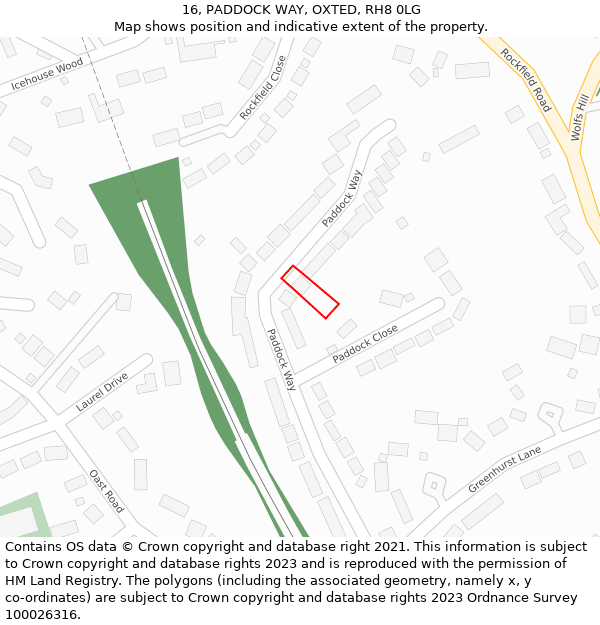 16, PADDOCK WAY, OXTED, RH8 0LG: Location map and indicative extent of plot