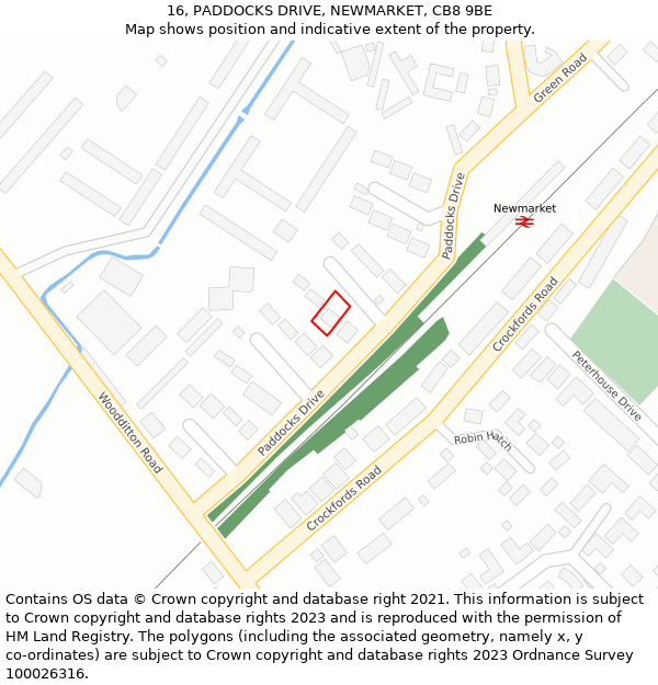 16, PADDOCKS DRIVE, NEWMARKET, CB8 9BE: Location map and indicative extent of plot