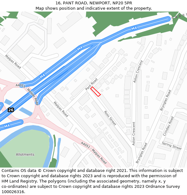 16, PANT ROAD, NEWPORT, NP20 5PR: Location map and indicative extent of plot