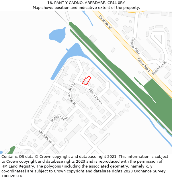 16, PANT Y CADNO, ABERDARE, CF44 0BY: Location map and indicative extent of plot