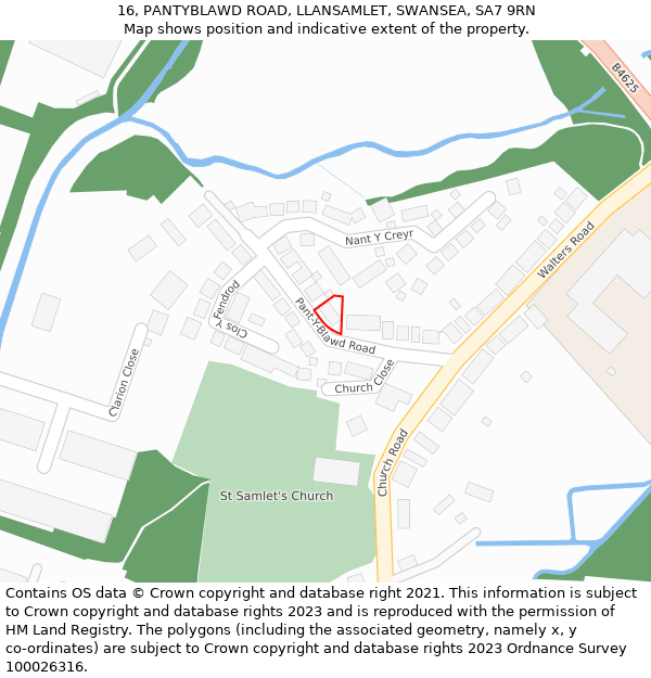 16, PANTYBLAWD ROAD, LLANSAMLET, SWANSEA, SA7 9RN: Location map and indicative extent of plot