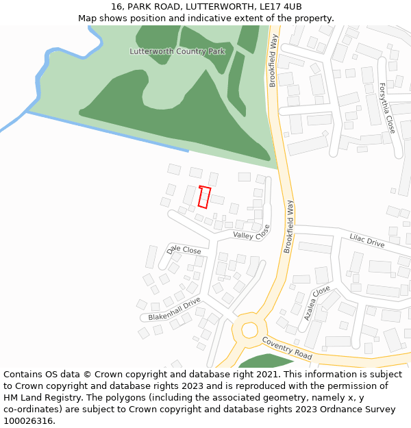 16, PARK ROAD, LUTTERWORTH, LE17 4UB: Location map and indicative extent of plot