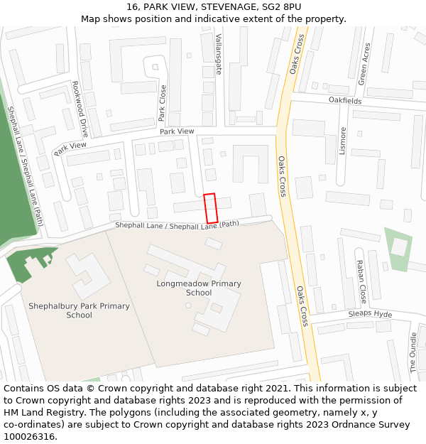 16, PARK VIEW, STEVENAGE, SG2 8PU: Location map and indicative extent of plot