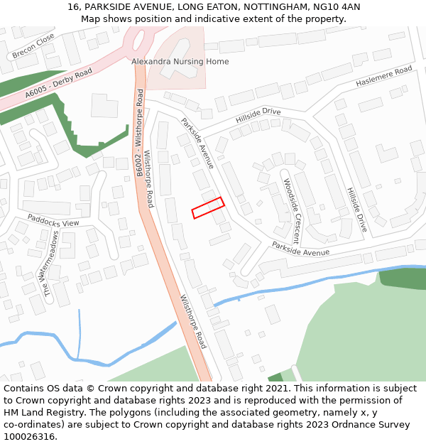 16, PARKSIDE AVENUE, LONG EATON, NOTTINGHAM, NG10 4AN: Location map and indicative extent of plot