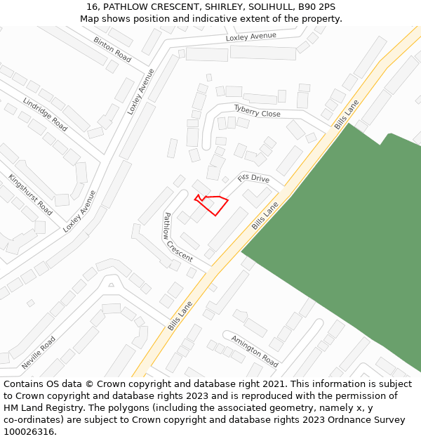 16, PATHLOW CRESCENT, SHIRLEY, SOLIHULL, B90 2PS: Location map and indicative extent of plot