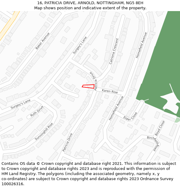 16, PATRICIA DRIVE, ARNOLD, NOTTINGHAM, NG5 8EH: Location map and indicative extent of plot