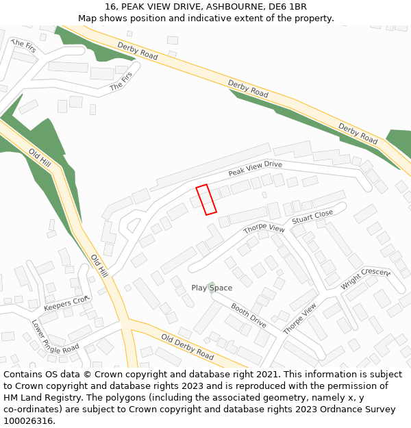 16, PEAK VIEW DRIVE, ASHBOURNE, DE6 1BR: Location map and indicative extent of plot