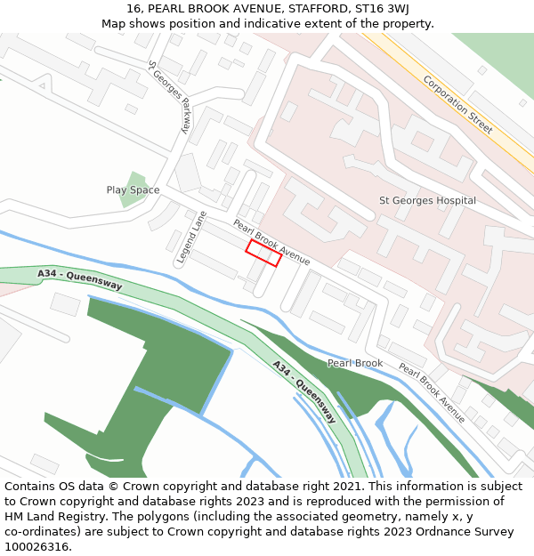 16, PEARL BROOK AVENUE, STAFFORD, ST16 3WJ: Location map and indicative extent of plot