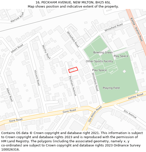 16, PECKHAM AVENUE, NEW MILTON, BH25 6SL: Location map and indicative extent of plot