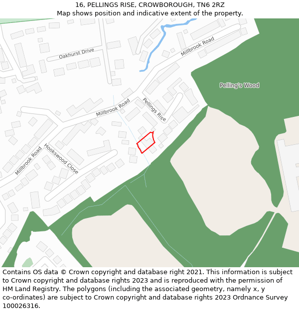 16, PELLINGS RISE, CROWBOROUGH, TN6 2RZ: Location map and indicative extent of plot