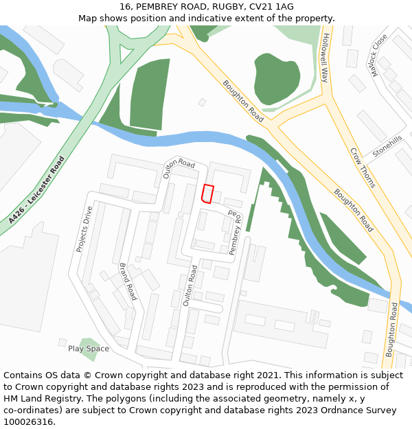 16, PEMBREY ROAD, RUGBY, CV21 1AG: Location map and indicative extent of plot