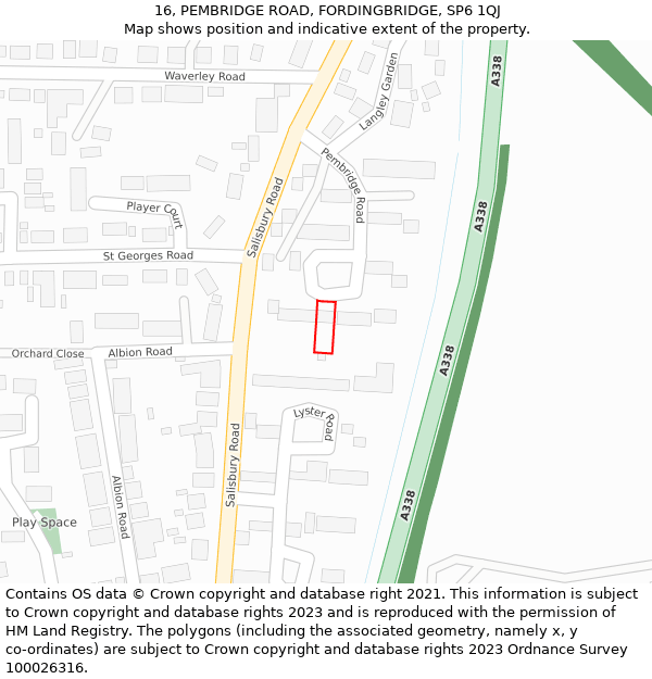 16, PEMBRIDGE ROAD, FORDINGBRIDGE, SP6 1QJ: Location map and indicative extent of plot