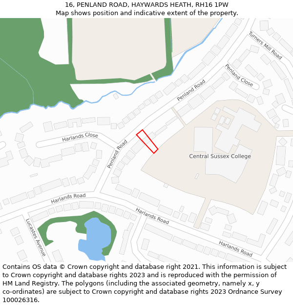 16, PENLAND ROAD, HAYWARDS HEATH, RH16 1PW: Location map and indicative extent of plot